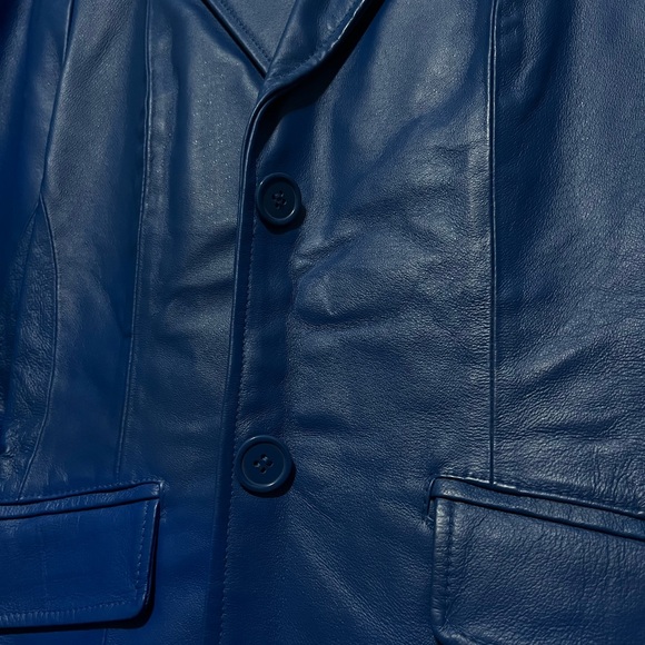 Vintage Blue Women's Genuine Leather Blazer - Picture 5 of 9